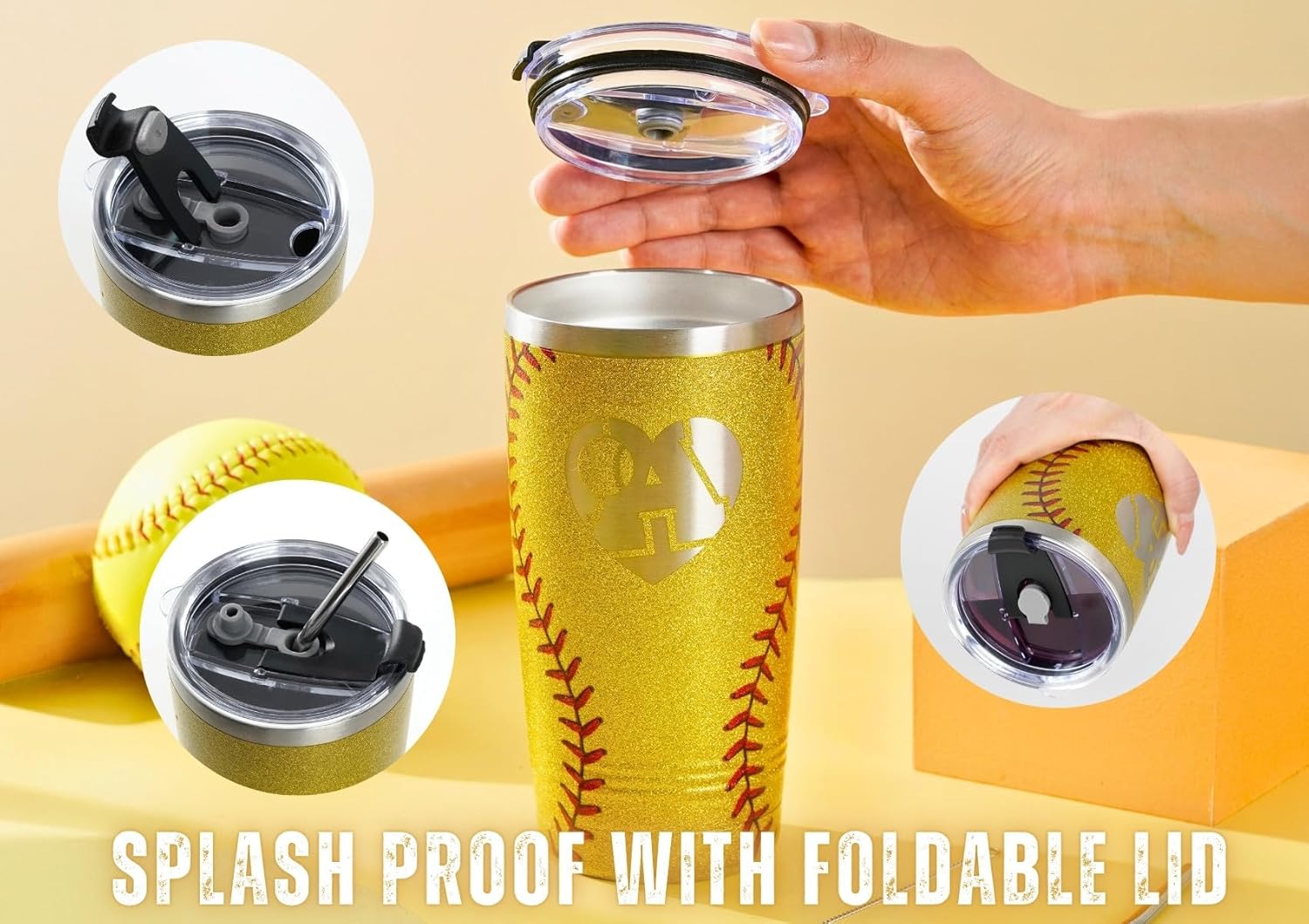 Onebttl Softball Accessories for Girls, Initial Softball Gifts for Girls Teenager Women, 20oz Stainless Steel Tumbler, Gifts for Team Senior Night Birthday Graduation Christmas- A - Image 4