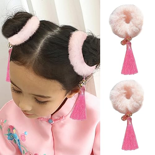 Miniatura 4 de 1 par de pinzas de pelo de estilo chino para bebés pinzas de pelo de bebé de Año Nuevo pinzas de cocodrilo accesorios para el cabello bolas peludas