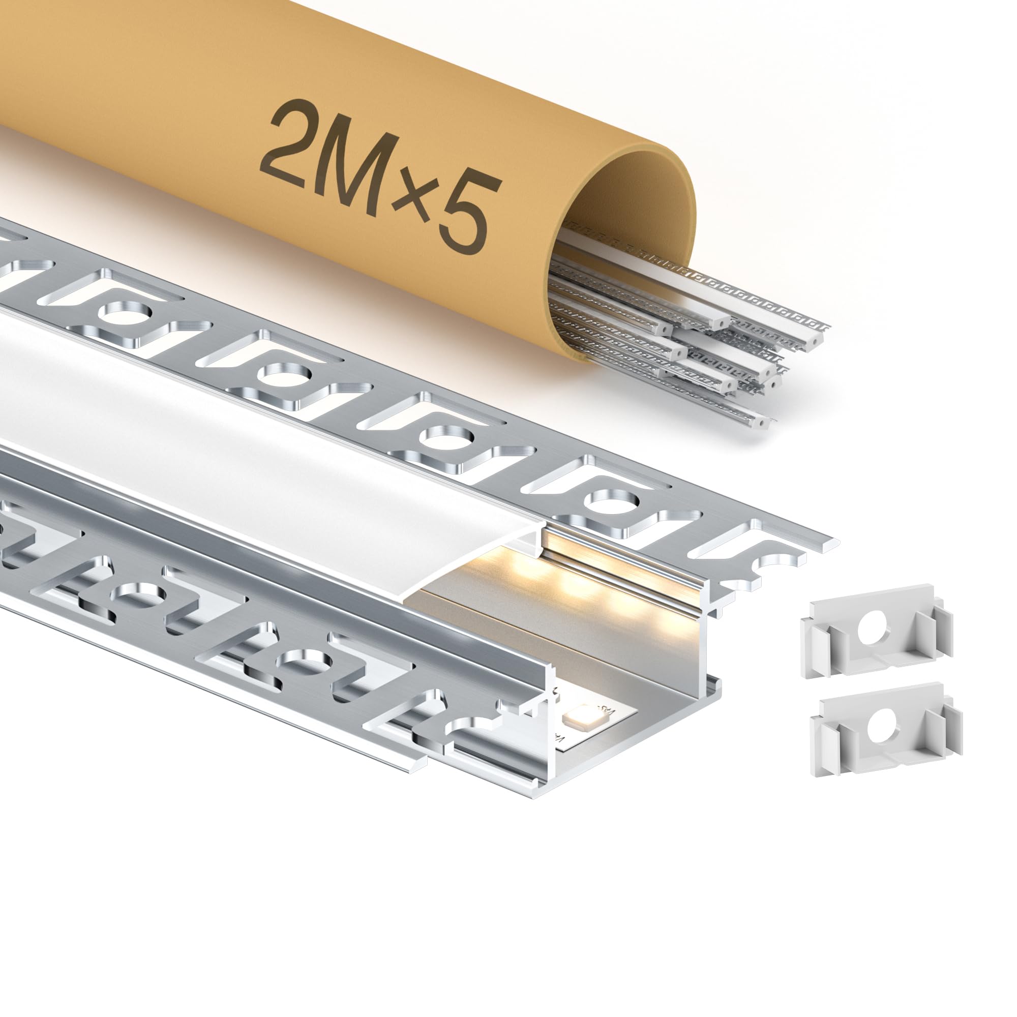 GEEKLUX 10 x Profili per Strisce LED da 2 m in Alluminio (Totale 20 m (WJ004_(64.2 x 13.8mm)_U_LED≤20mm, 5 x 2m_(10m))