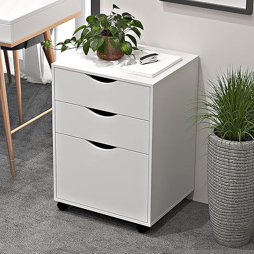 Miniatura 3 de WOODWORTH Armario de almacenamiento de 3 cajones, archivador móvil de madera para mini soporte de impresora, con ruedas bloqueables, para oficina en