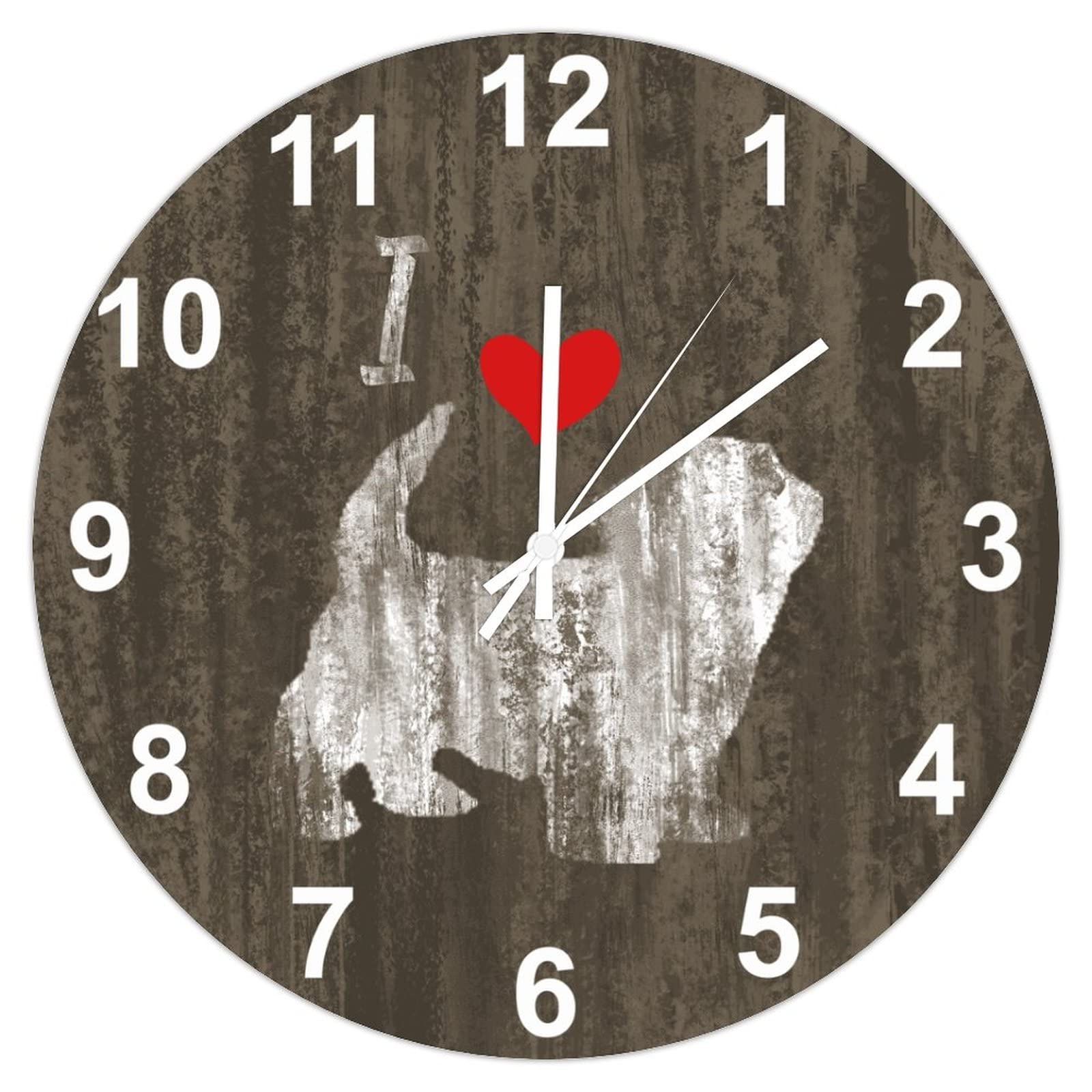 Horloge murale en bois I Love Havanese 38cm ronde et silencieuse