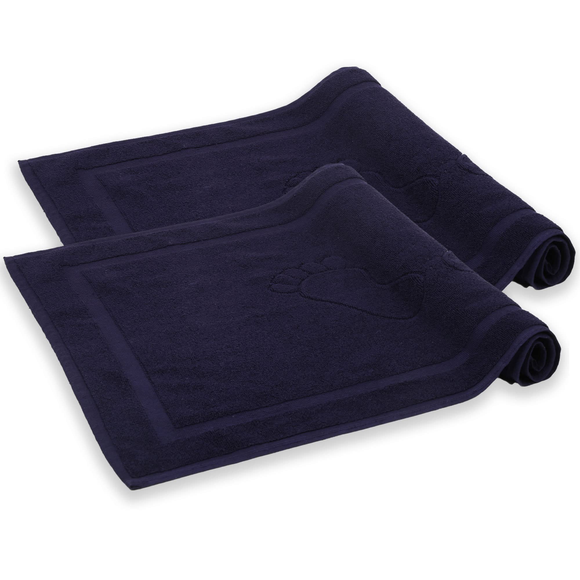 Lot de 2 Tapis de Bain en Coton Bleu Marine - Absorbants et Lavables