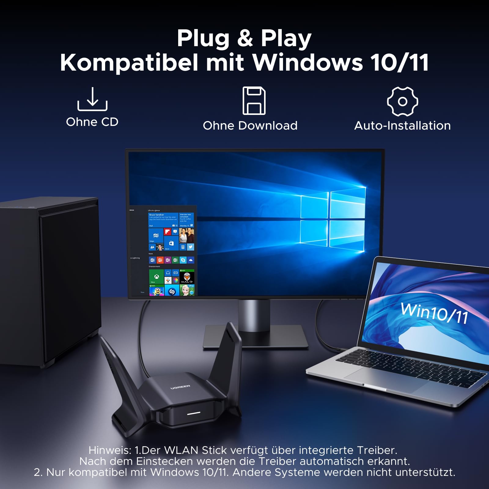 UGREEN AX900 WLAN Stick Bundle mit BE6500 WLAN Stick für PC