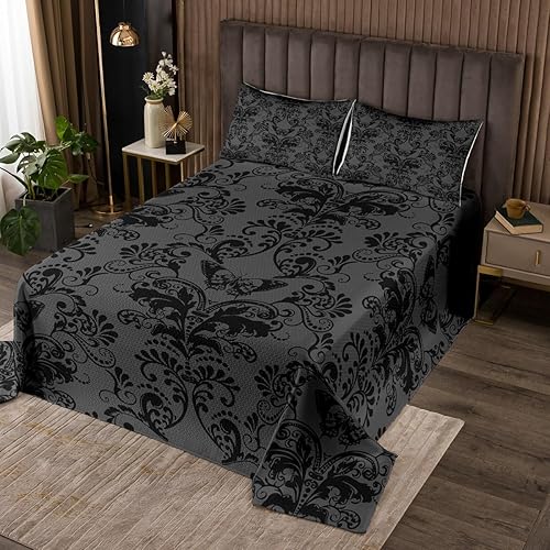 Miniatura 5 de Juego de colcha de damasco violeta salmón para adultos, juego de edredón barroco victoriano antiguo, juego de colcha floral gótica vintage, juego de