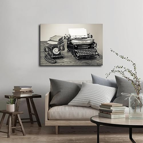 Miniatura 3 de Generic Póster retro vintage para teléfono y máquina de escribir en blanco y negro, impresión en lienzo con foto HD, arte de pared para el hogar,