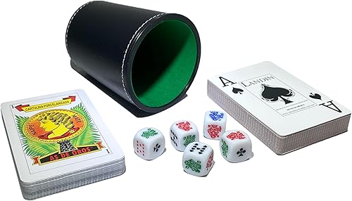 Artist Unknown Cubilete de cuero de la taza de dados de póquer con naipes españoles premium y naipes de póquer Deck Casino Game Bundle