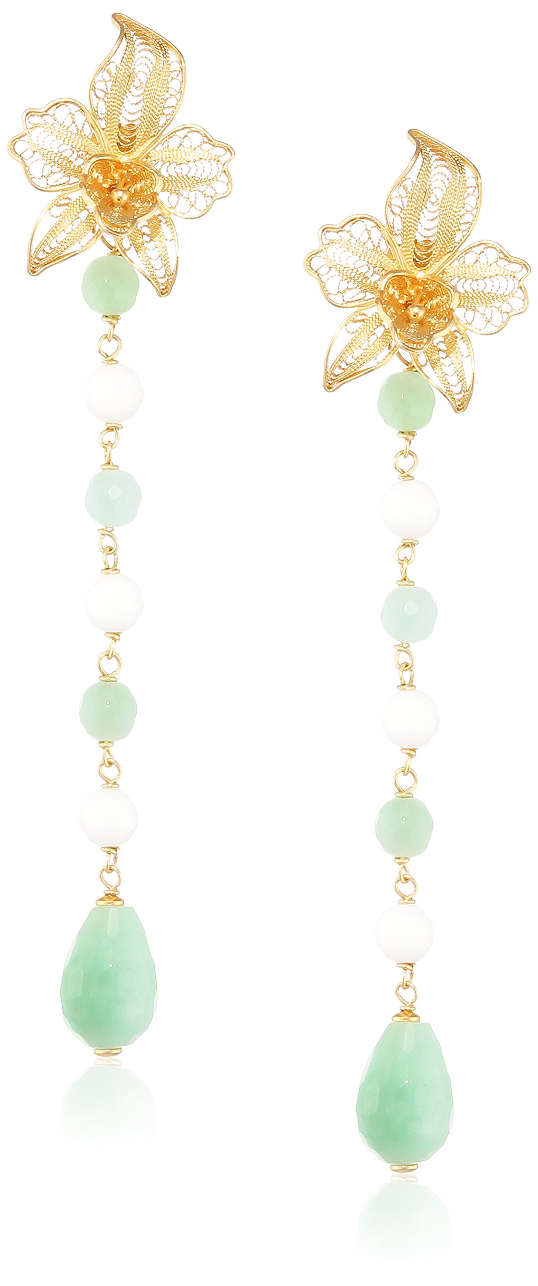 Orecchini Pendenti MISIS Orchidea In Argento 925 Placcato Oro 18kt Con Agata - Made In Italy - Collezione Terra