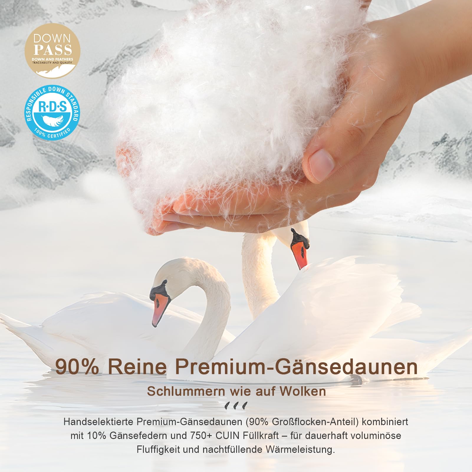 Luxus-Daunendecke Ganzjahresdecke 90% Daunen 10% Federn 135x200 cm | Baumwollmischung | Leicht | warm Federdecke | Pflegeleicht | Öko-Tex | RDS | Super weich & Geräuschlos