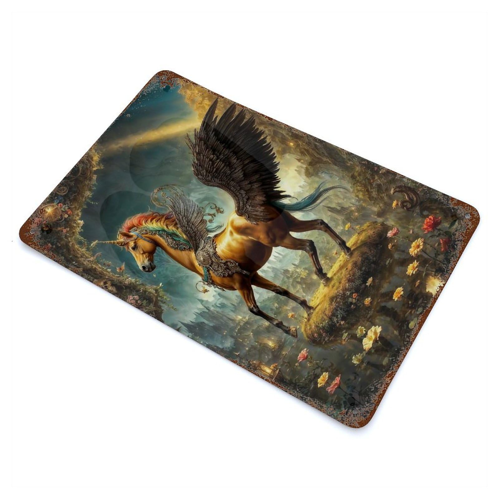 Winged Unicorn Fantasy Art Rust Effect Tin Sign 11.8"x7.9", Novelty Wall Decor for Garage, Pub Or Kitchen