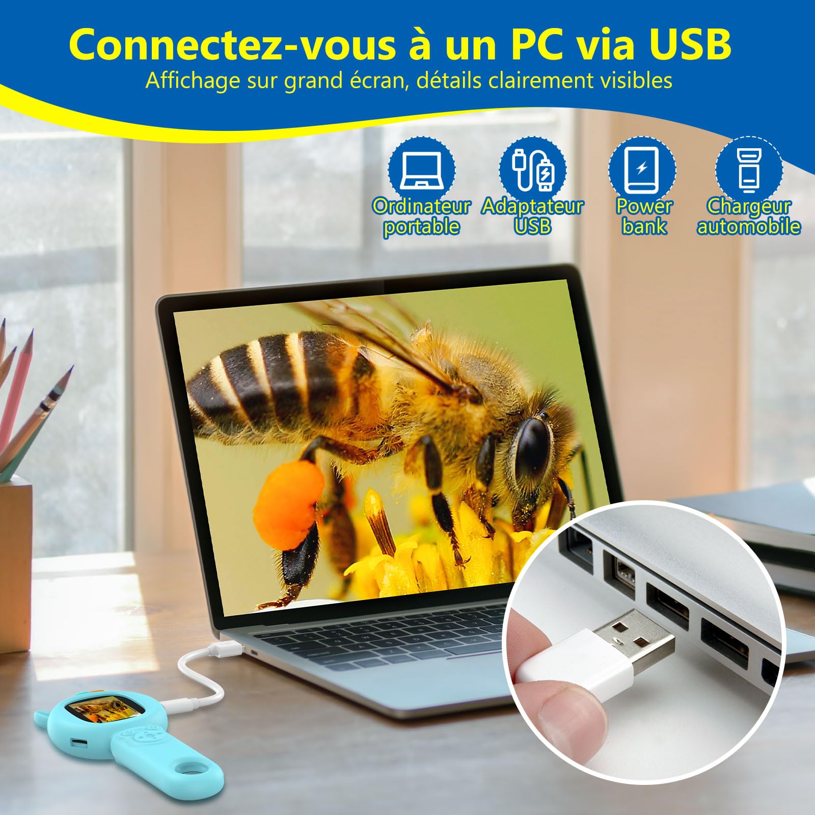 Microscopio per bambini Mini portatile con schermo: lente d'ingrandimento digitale portatile 500X con fotocamera HD - Giocattoli regalo per bambini da 3 a 12 anni, Monete, Piante, Scheda SD da 32 GB