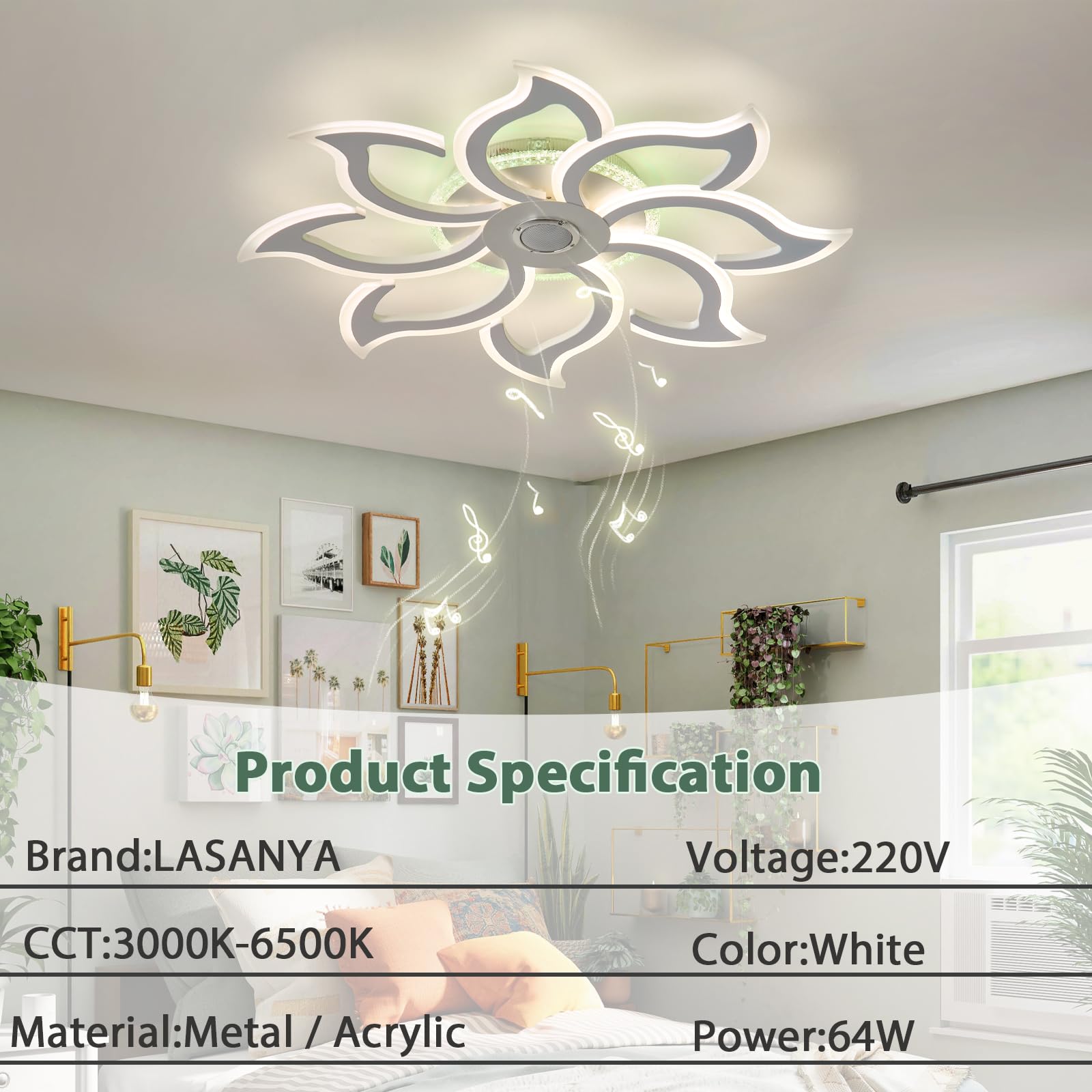Lámpara de Techo LED con Altavoz Bluetooth, Plafón de Techo Regulable con Mando a Distancia y App, Luz LED Techo de Diseño Flor con Cambio de Color RGB para Salón, Dormitorio