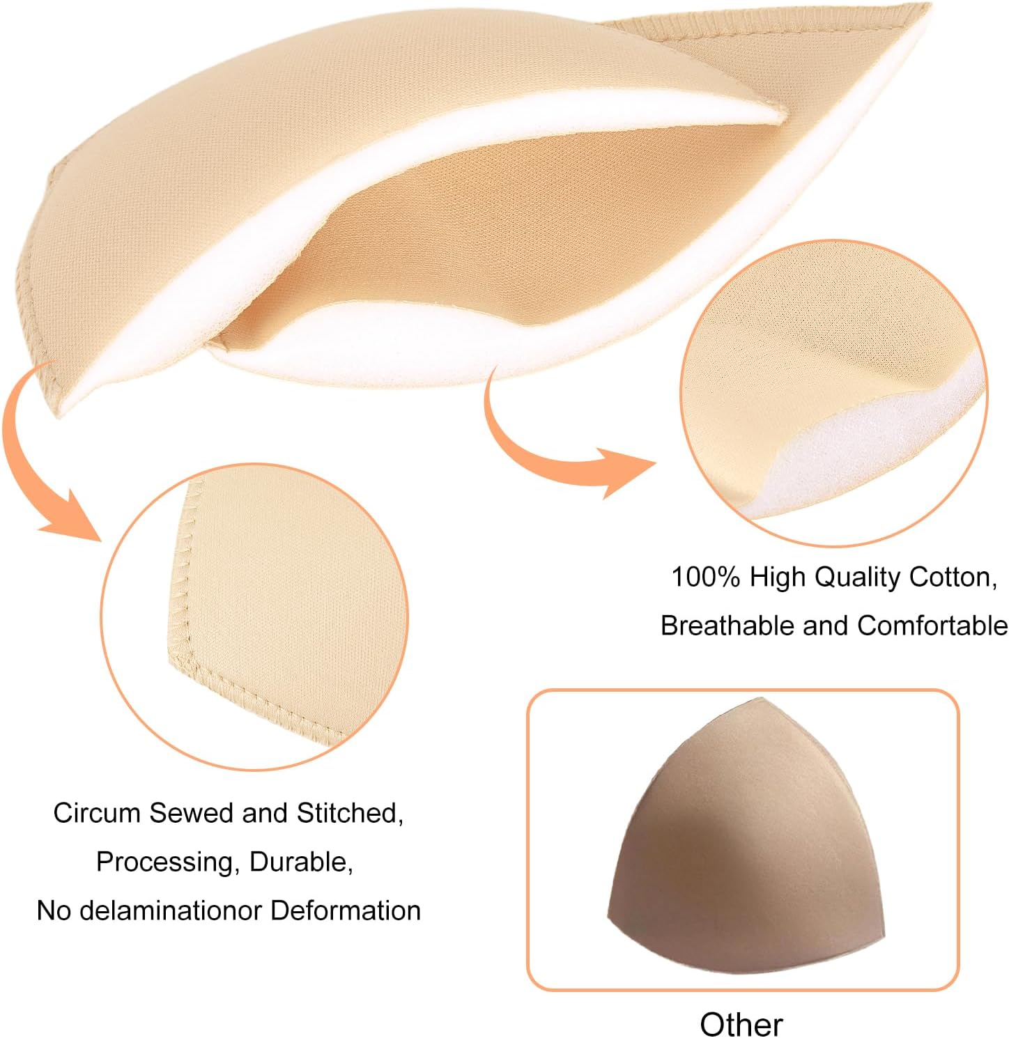 SERMICLE Waterproof Swimsuit Bra Pad Inserts 4 Pairs, Push up Bra Pads Sewn Padded for Bikini Sports Bra A/B or C/D,D/E Cup - Image 2