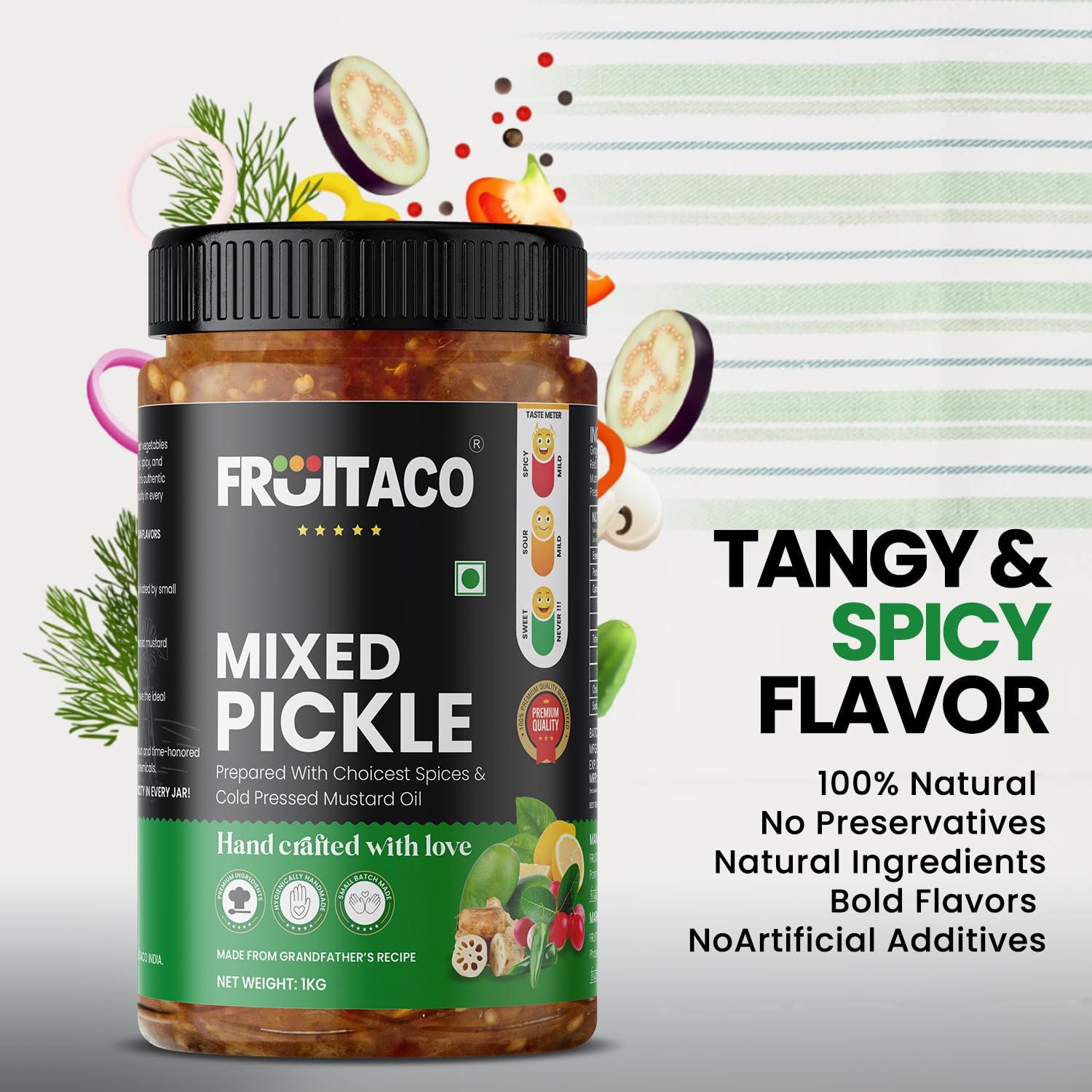 Fruitaco Mixed Pickle – Authentic Indian Pickle with Tangy and Spicy Flavor | Perfect Side for Meal (1 Kg, Mixed Pickle) - Image 4 thumbnail