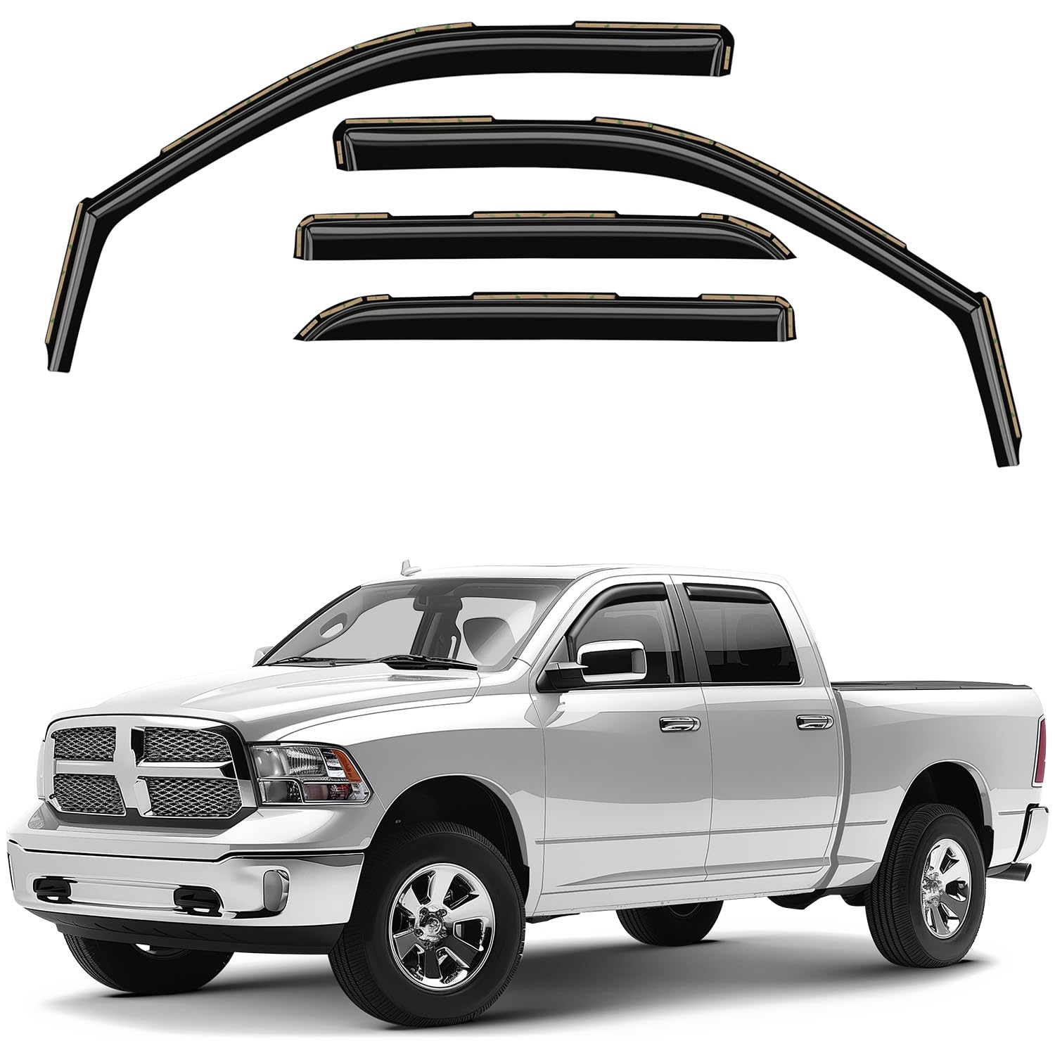 Window Deflectors Smoke Tinted in-Channel Side Window Vent Visor Deflectors Rain Guards Compatible with Dodge Ram 1500 2009-2018 Crew Cab - 4 pcs.