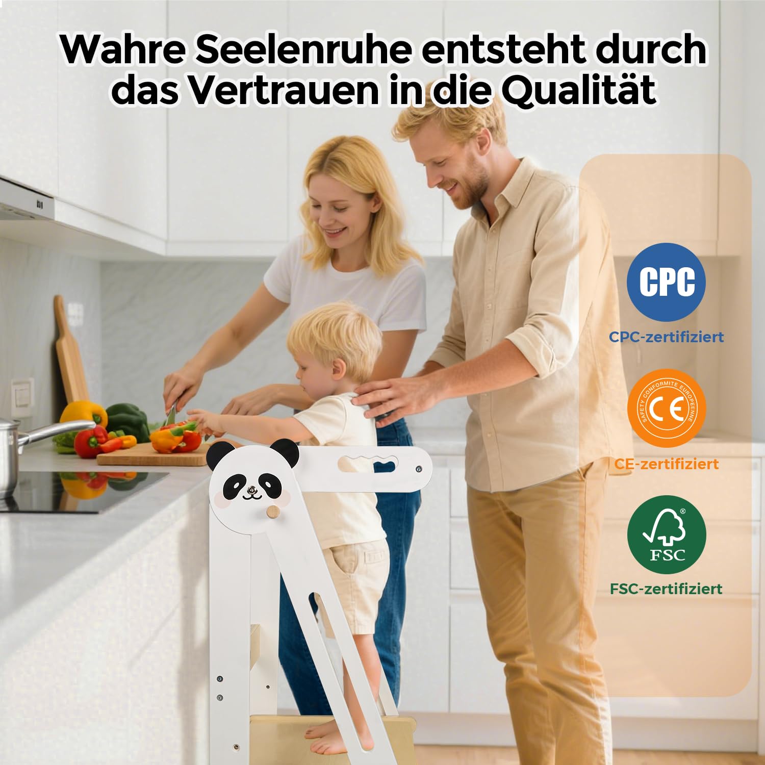 Lernturm Montessori Platzsparend und Höhenverstellbar Klappbar Lernstuhl für Kinder mit Kippschutz & Anti-Rutsch-Trittfläche für Kinder ab 1 Jahr Learning Tower, Tritthocker, Schemel