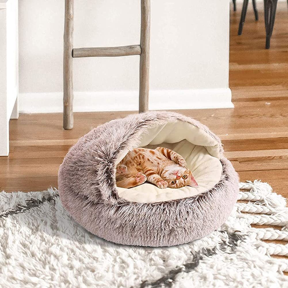 ALLSOPETS Katzenhöhle Und Hundebett Für Kleine Hunde Und Katzen, Weiches Warmes Plüsch Iglu-Haus, Süßes Haustierbett Mit Dickem Fleece Zum Kuscheln Und Schlafen (Gemütliches Grau, M