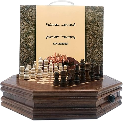 Miniatura 6 de ATAAY Juego de ajedrez hecho a mano de madera maciza, cajones de madera maciza, piezas de almacenamiento internacionales de ajedrez para niños,