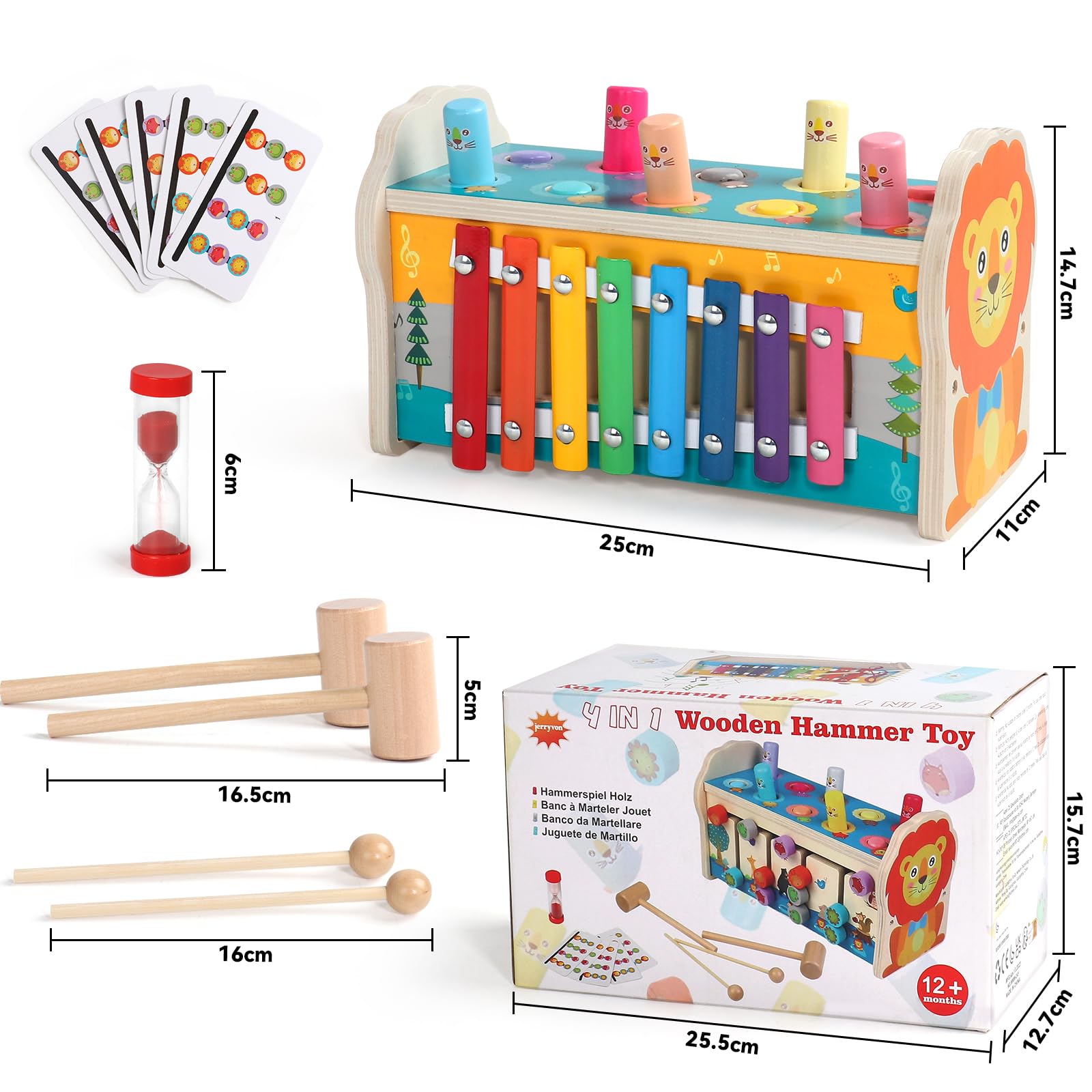 jerryvon Giochi Bambina 1 Anno Xilofono Bambini 4 in 1 Giocho Legno Bambini Giochi Montessori 1 2 Anni con Acchiappa La Talpa Giocho Educativi 1 Anno per Regalo Natale Bambino Bambina 2 3 Anni