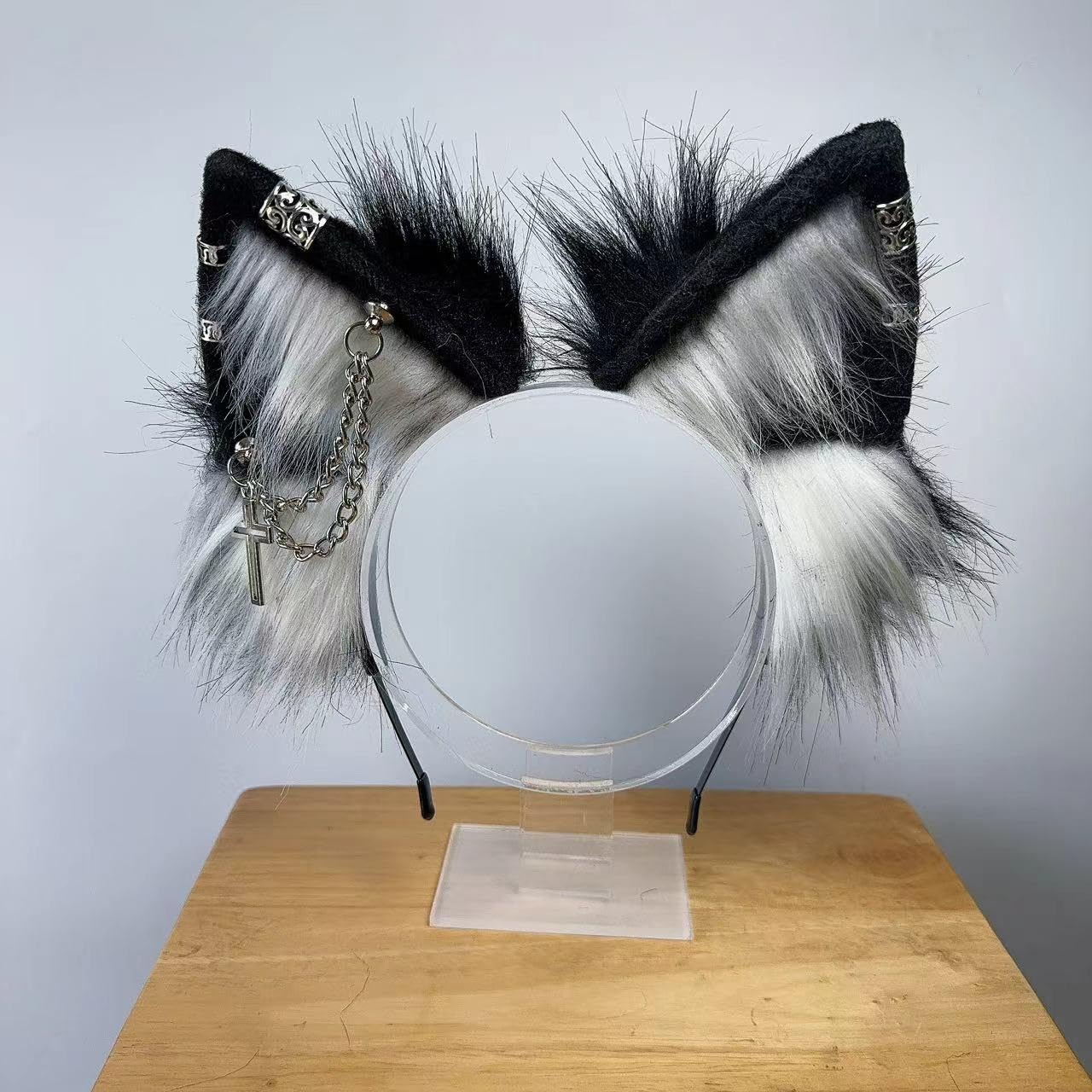 Ekwikzz Wolf Ears Tail Set Fox Wolf Headbands Clips Fluffy Cosplay Costumes, Gothic Punk Accessories for Halloween: Si Cross Bl Bu