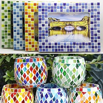 EXPORA 250 Pieces Square Shape Mixed Color Clear Glass Mosaic Tiles Tessera for Mosaic Making Crafts Supplies 10x10mm