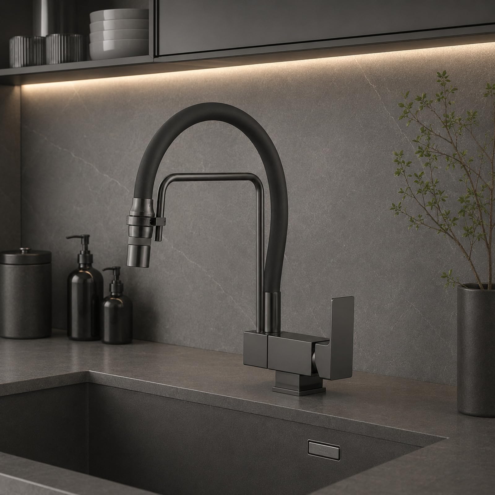 Fanjubei Gray Kitchen Hot And Cold Silicone 90° Foldable Faucet