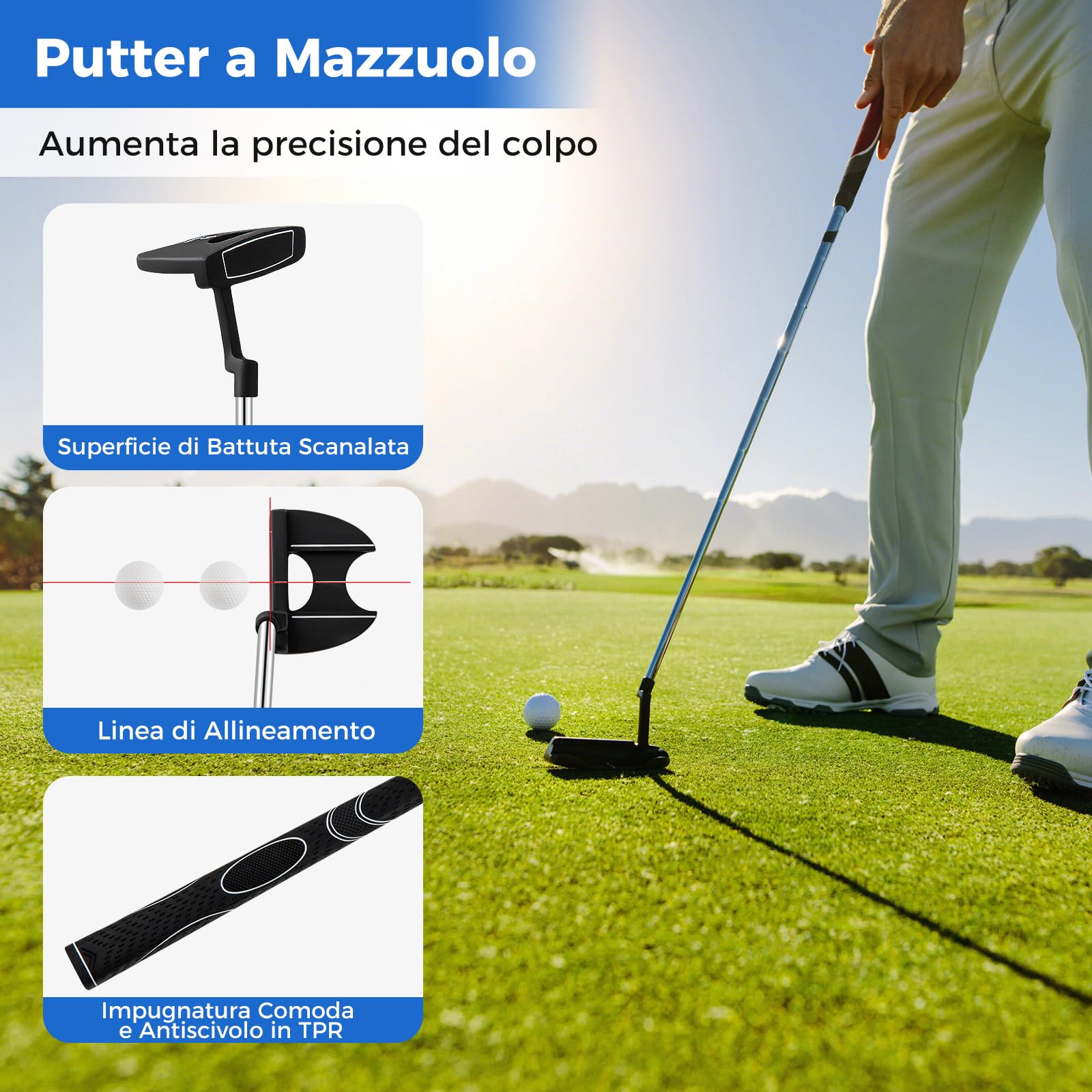 COSTWAY Set Completo di Mazze da Golf per Destri da Uomo, con Driver da 460 cc, Legno da Fairway 3, Ibrido 4, Ferri 6 7 8 9, P, Putter e Borsa per mazze da golf