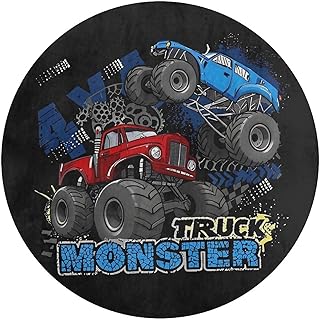 Kuizee Round Area Rug Mat Blue Monster Truck Boy Living Room Bedroom Bat...