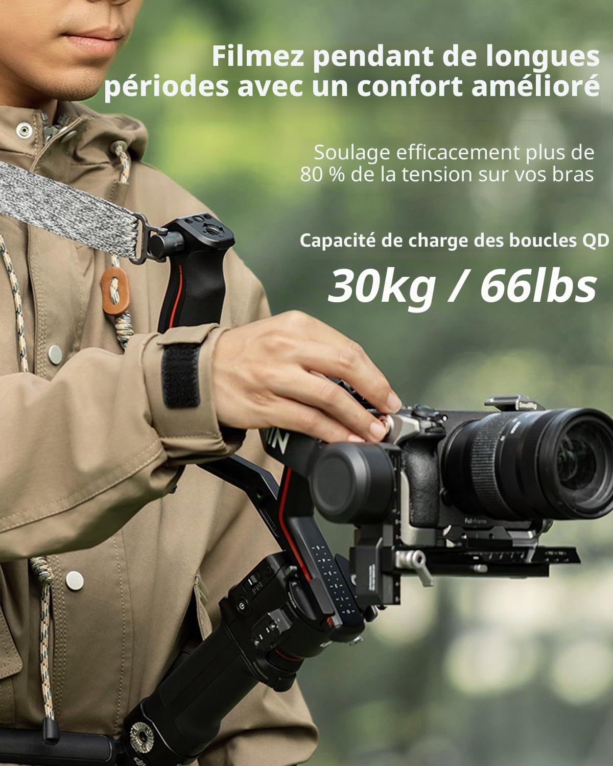 SMALLRIG RS3 RS2 Bandoulière Réduisant Le Poids Compatible avec SMALLRIG Poignée pour DJI, Ceinture à Cardan avec Boucles à Dégagement Rapide QD pour DJI RS4 Mini / RS4 Pro/RS 3/RS 2-4118C