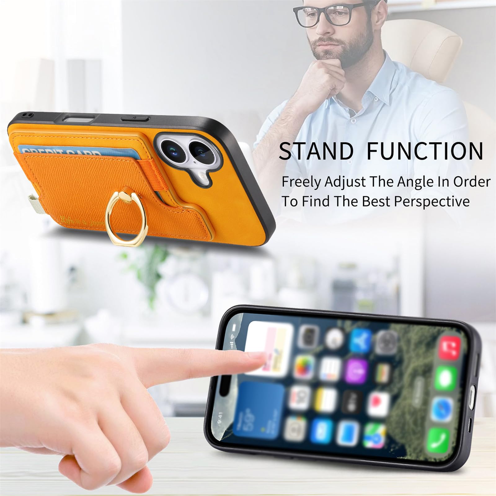 ORVCVGLB - Custodia in pelle per iPhone 16 Pro Max/16 Pro/16 Plus/16, chiusura magnetica, scomparto per carte di credito, anello di supporto, viola, 16 Pro Max