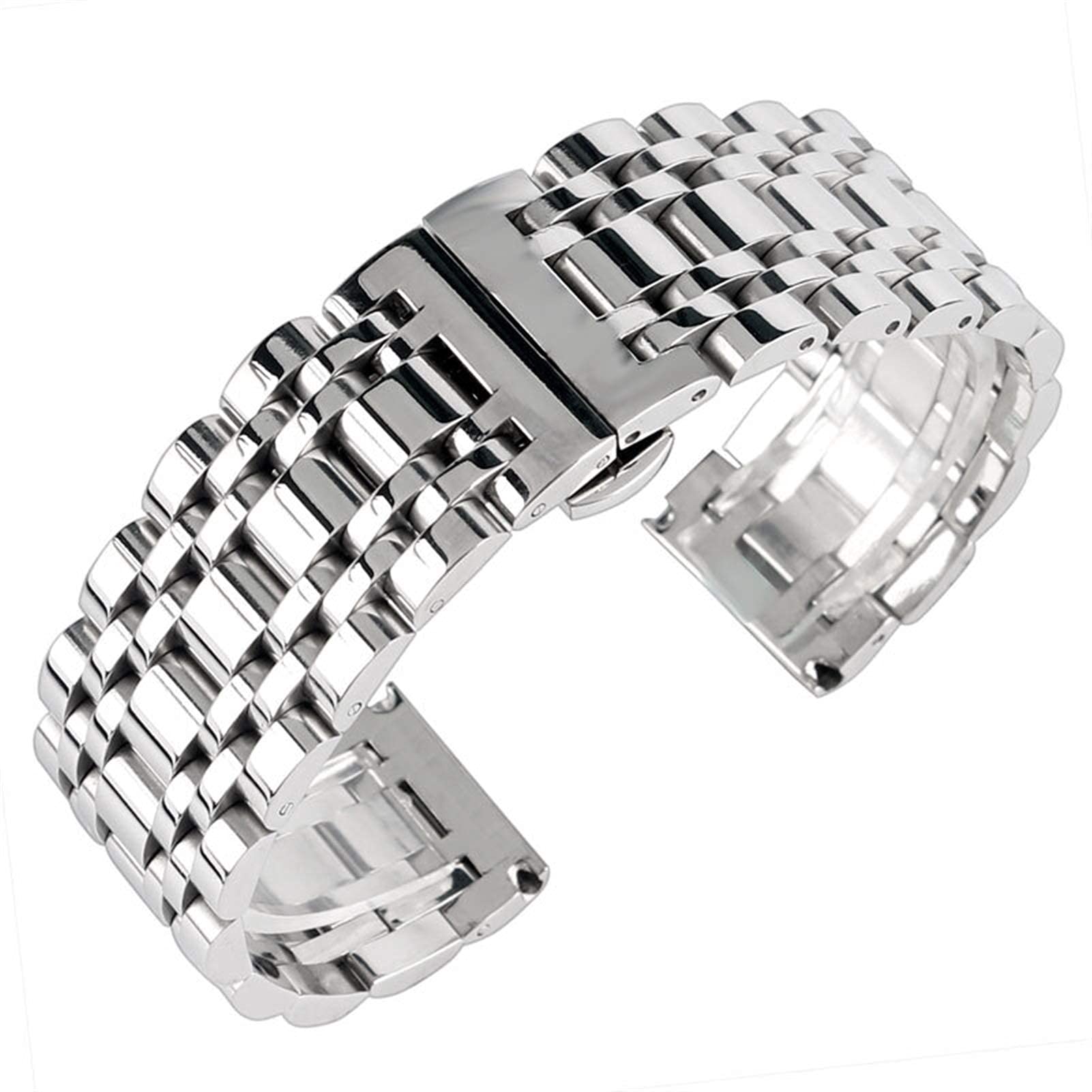 Correa de Reloj, Correa Plateada para Hombre de 20/22/24 mm, Repuesto de Correa de Acero Inoxidable para Mujer + 2 Barras de Resorte