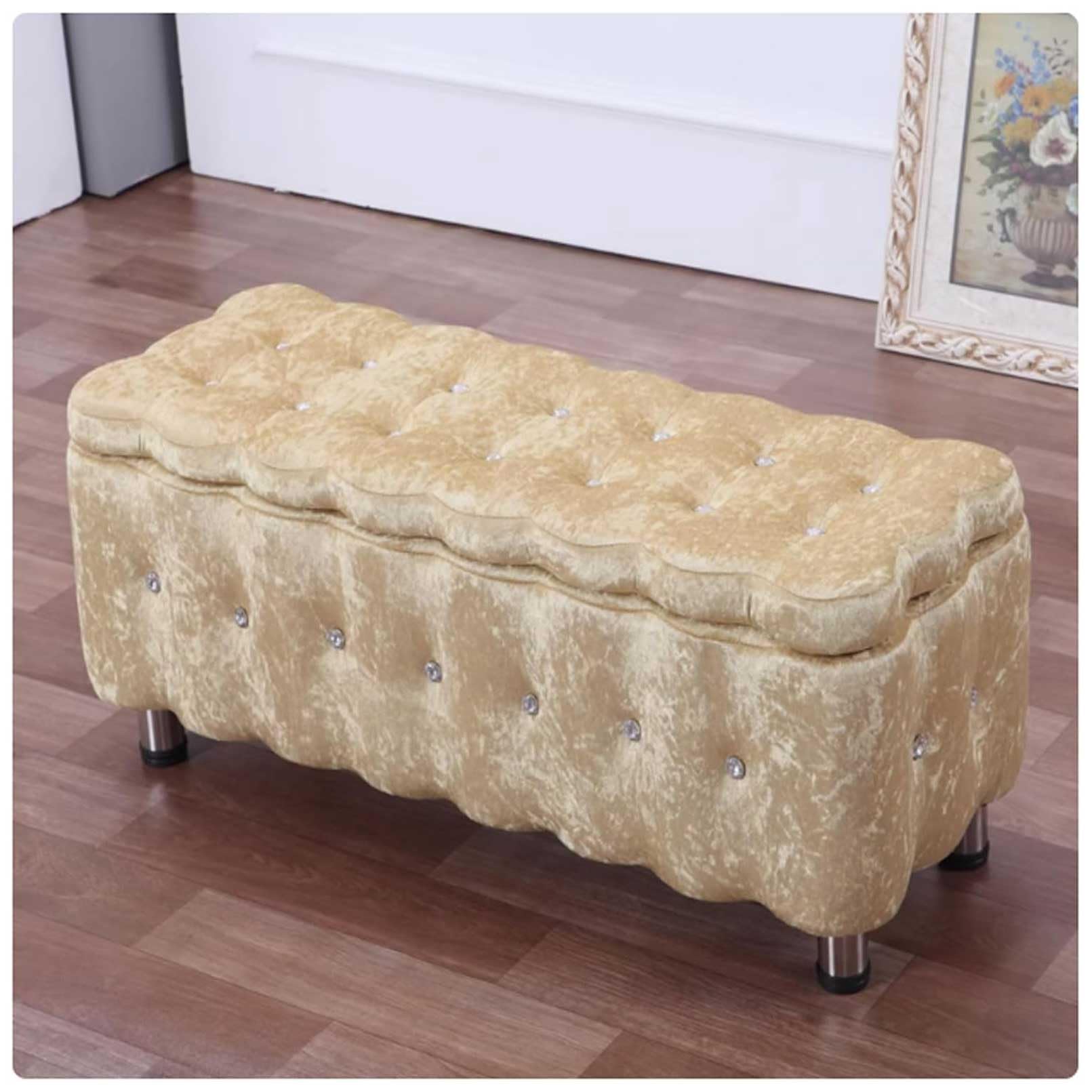 MSHGSKU Storage Bench Ottoman Upholstered Footrest with Metal Legs Large Capacity Shoe Rack for Bedroom 80x40x40cm (31x16x16inch) Stylish Bed End Pouf