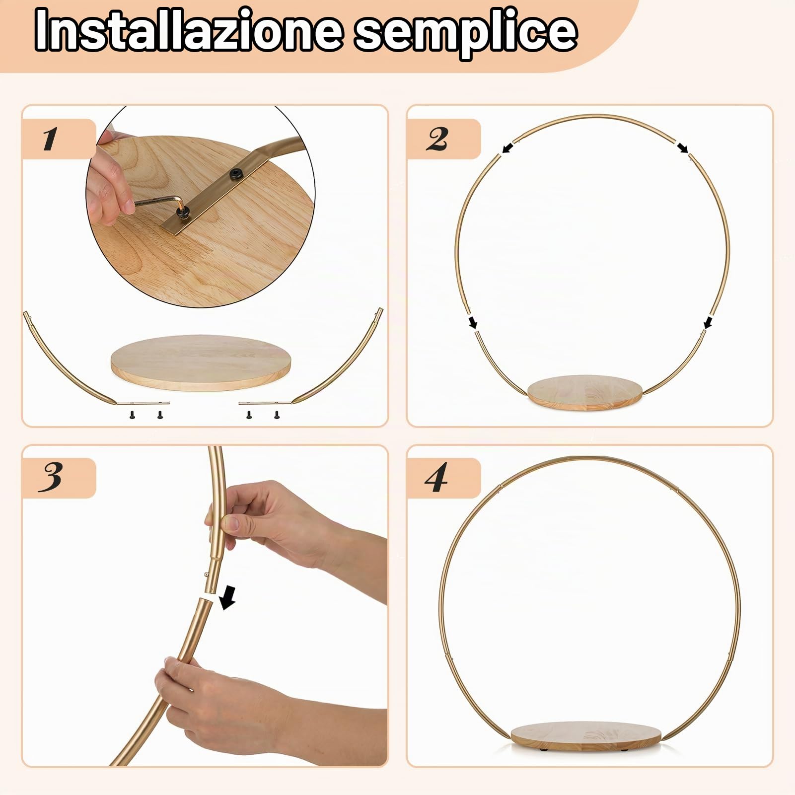 NUPTIO Alzatina Torta con 36cm Piedistallo in Legno, Cake Supporto Base | con Anello in Metallo Dorato, Cupcake Stand per Matrimonio, Compleanno, Anniversario, Natale