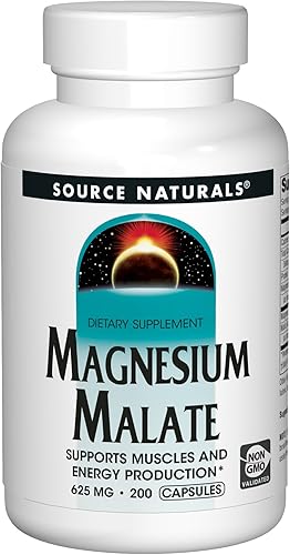 Cápsulas Magnesio Malato de Source Naturals 0.022 oz, afianza músculos y la producción de energía, 200 cápsulas