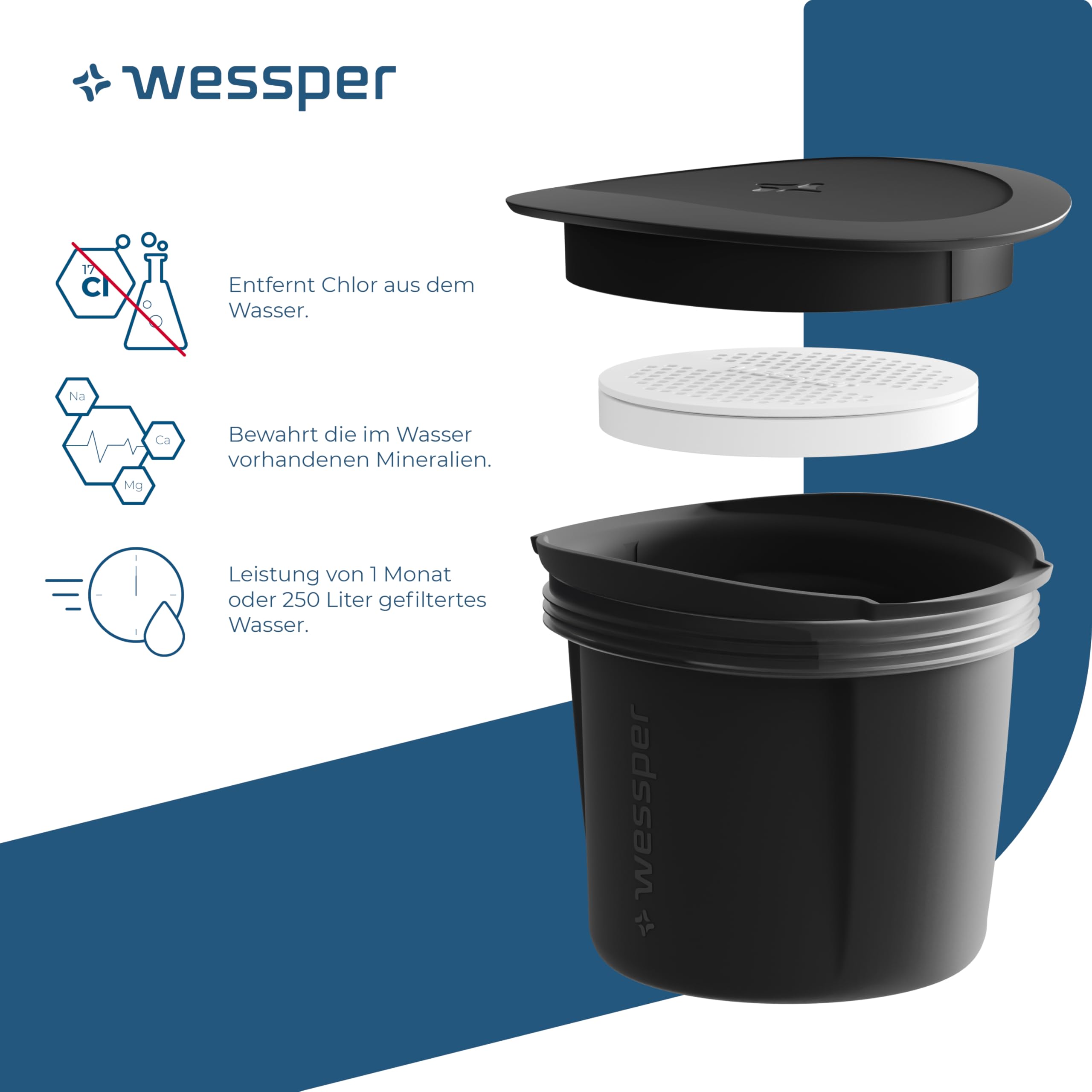 Wessper Glazen karaf met deksel, waterkaraf, 1 liter, glazen kan
