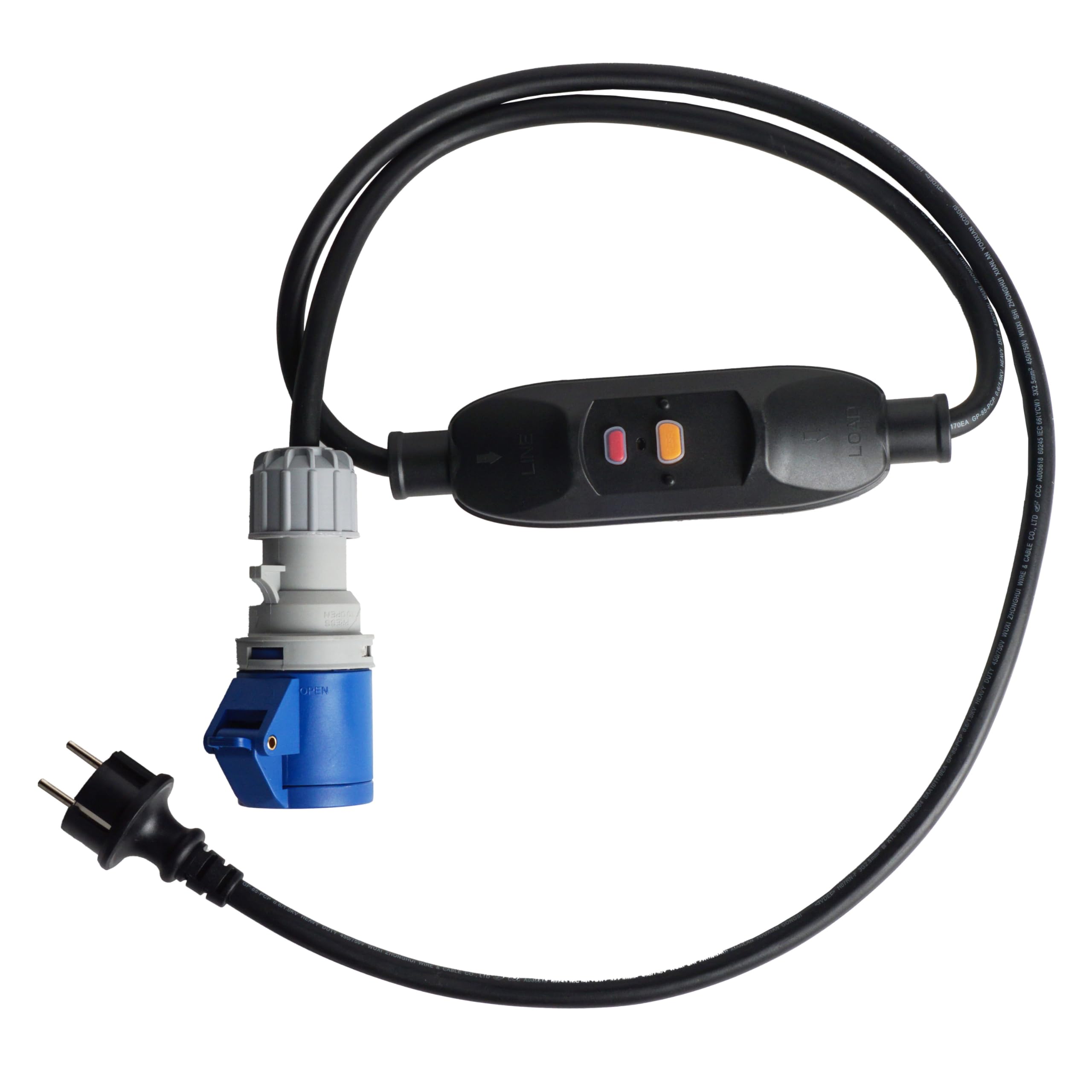 WATTSTUNDE CEE Einspeisekabel 180 cm mit FI Schutzschalter Adapterkabel Schuko-Stecker für Wohnmobile