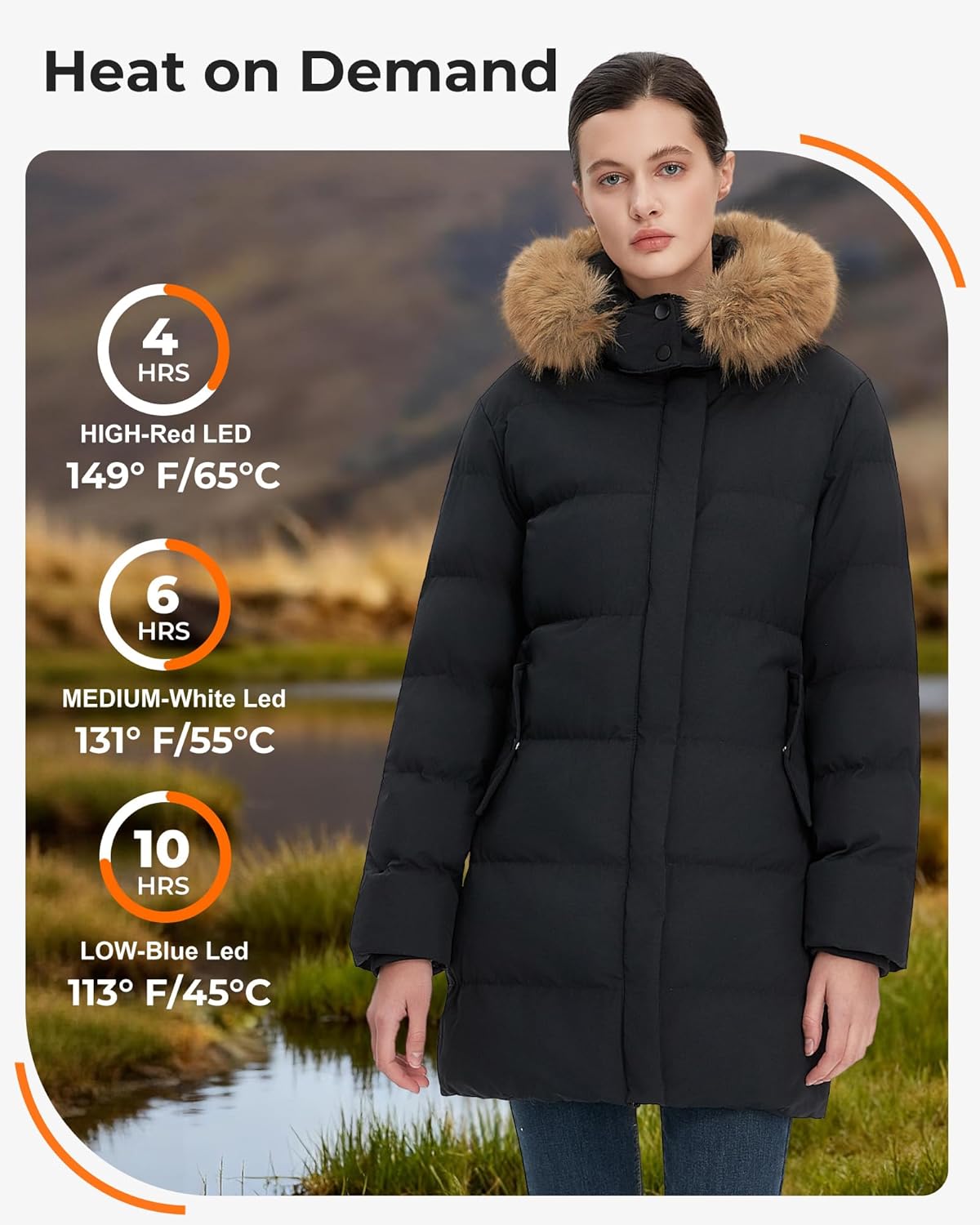 Glaais Heated Jackets for Women with 12V 18400mAh Battery Pack Included, Rechargeable Women’s Long Heated Jacket - Image 3