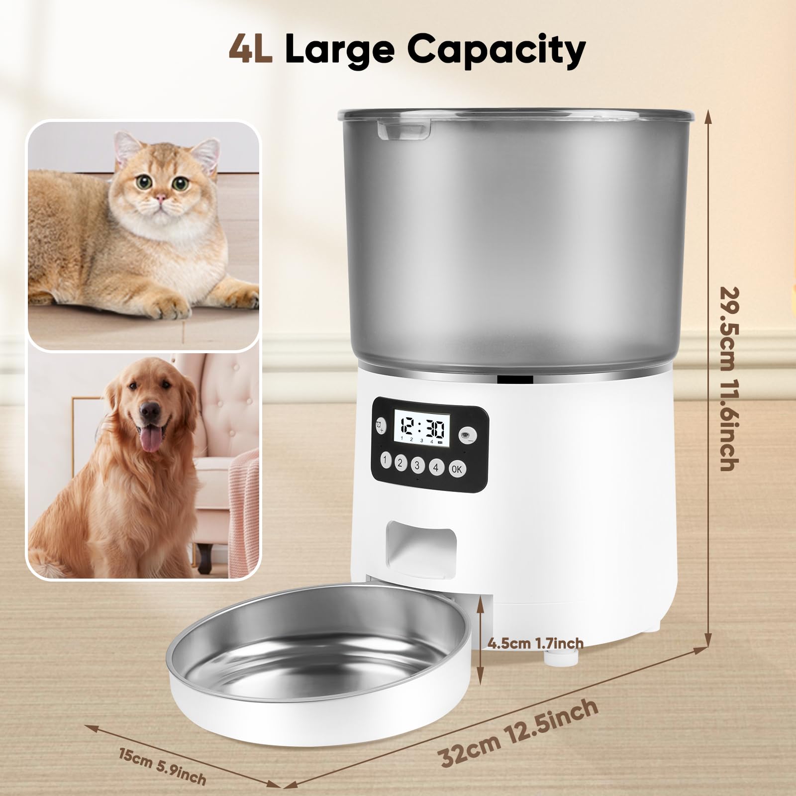 Anykuu 4 L Comedero Automático para Gatos Dispensador de Comida para Perros comedero Gato automatico con Temporizador 1-4 Comidas al Día/1-9 Porciones por Comida para Mascotas Pequeñas y Medianas