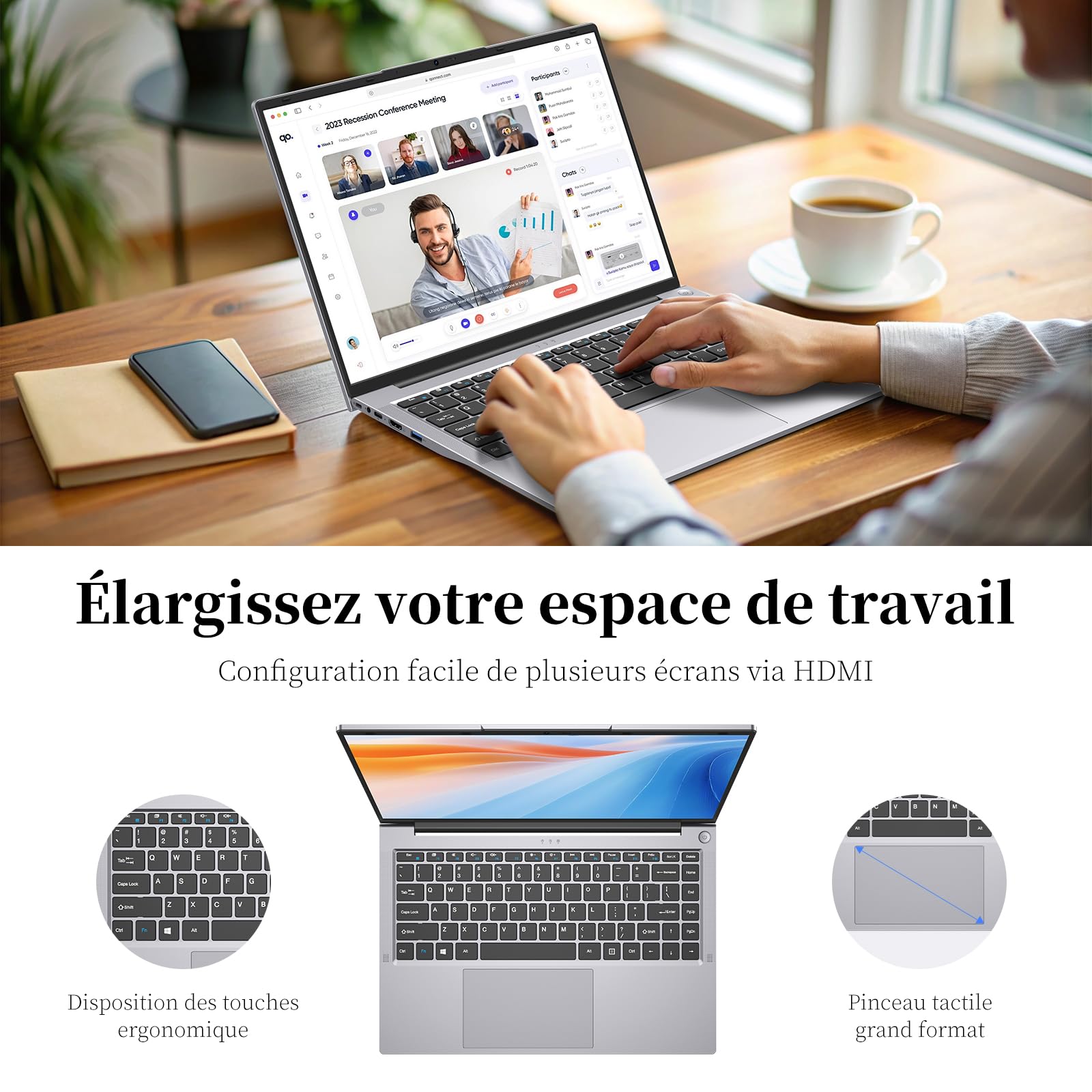 Ordinateur Portable 15,3" Core i5 (Jusqu'à 3,6 GHz),24 Go RAM 512 Go SSD, PC Portable, Écran 1920x1200 100% sRGB avec HDMI et USB-A, Autonomie Prolongée