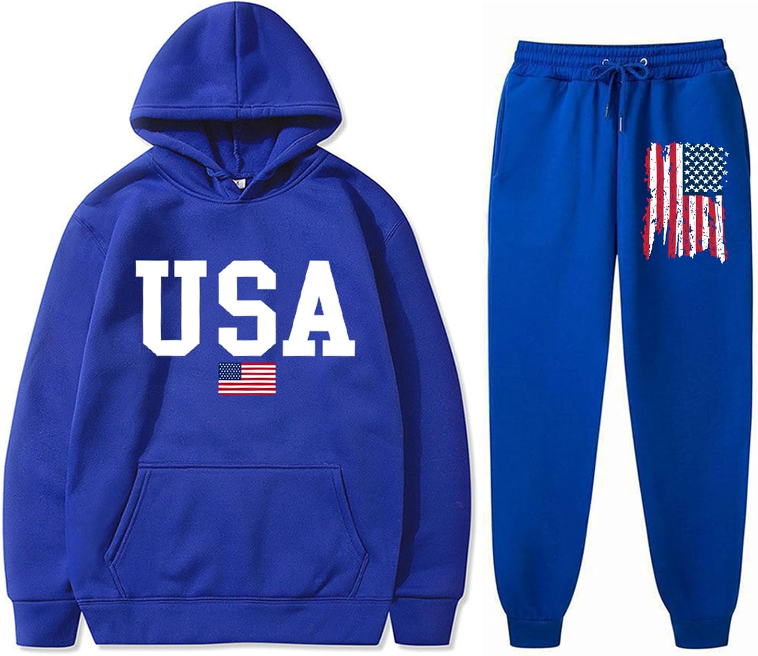 Vivimeng USA Sweatshirt Hoodie Set for Men American Flag Sweater Women Long Sleeve Pullover USA Sweatshirt Suit
