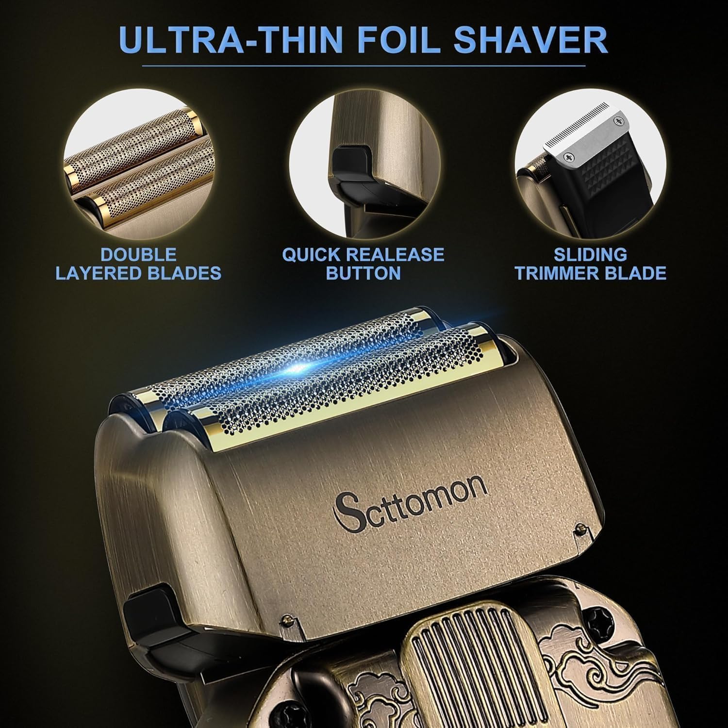 Scttomon Kit de toilette professionnel homme Tondeuse à barbe & coupe-cheveux, rasoir électrique à feuille tondeuse pour poils du nez et du corps