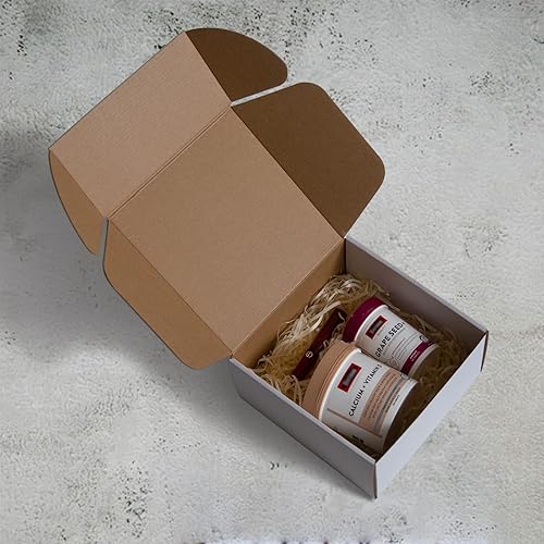 Miniatura 50 de Cajas de envío de 6 x 6 x 2 pulgadas, paquete de 25 cajas de cartón corrugado marrón para pequeñas empresas, embalaje y correo Marrón,Blanco