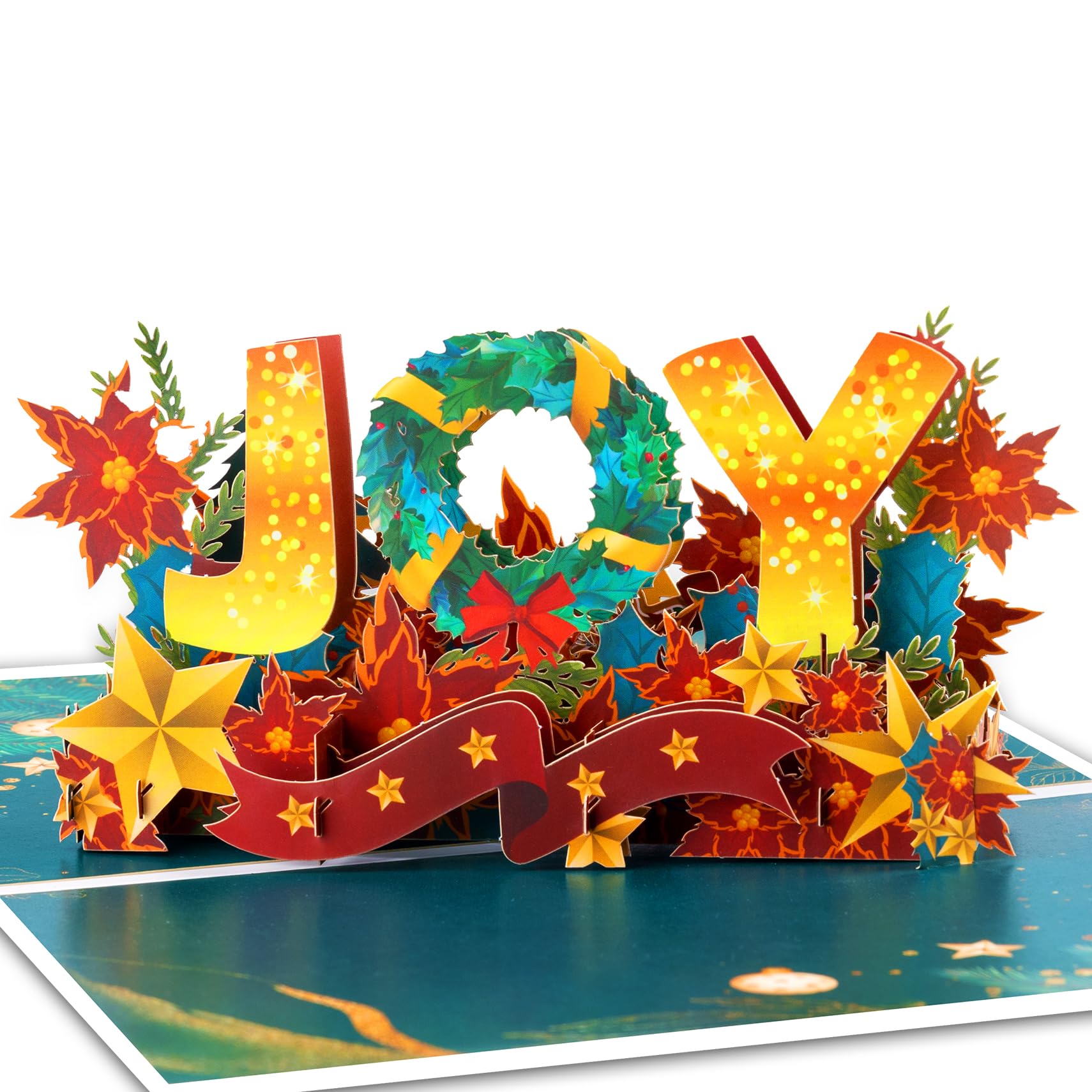 GREETING ART Joy Christmas Card, Pop Up Christmas Card, Xmas Cards, 3d Greeting Cards with Envelope for Holiday, New Year