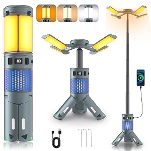 Camping Lights Rechargeable Telescopic Camping Lights with Stand 12 000mAh Camping Lanterns Lights with RGB Magnetic Base Portable