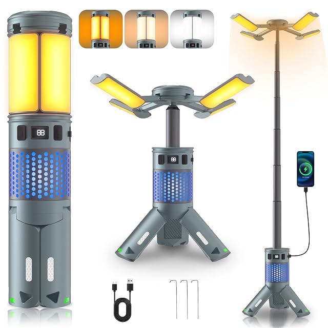 Camping Lights Rechargeable Telescopic Camping Lights with Stand 12 000mAh Camping Lanterns Lights with RGB Magnetic Base Portable