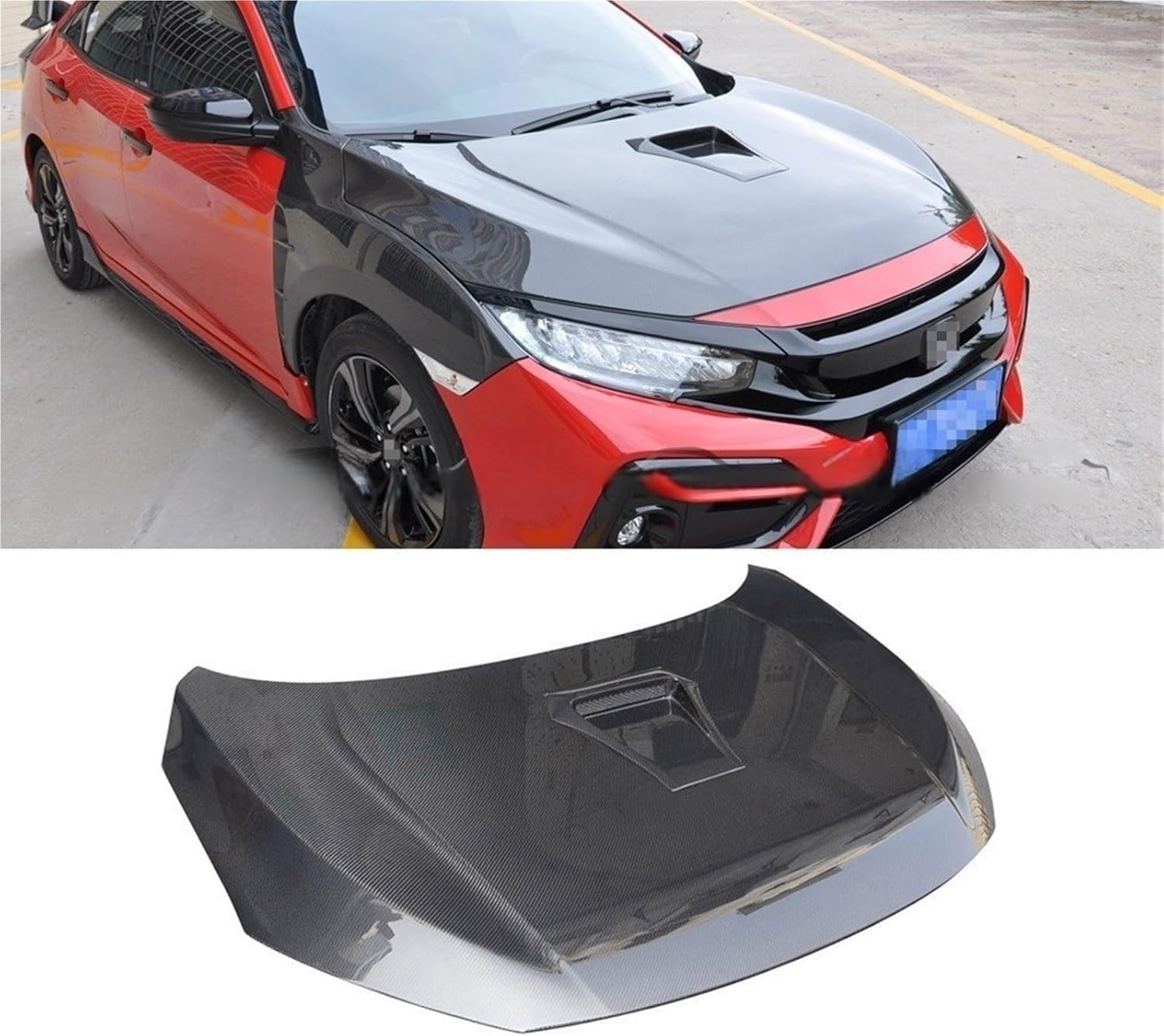 Carbon Fiber TR Style Front Engine Hood Bonnet Cover Compatible With Honda CIVIC FK8 FK7 FC1 2016-2021