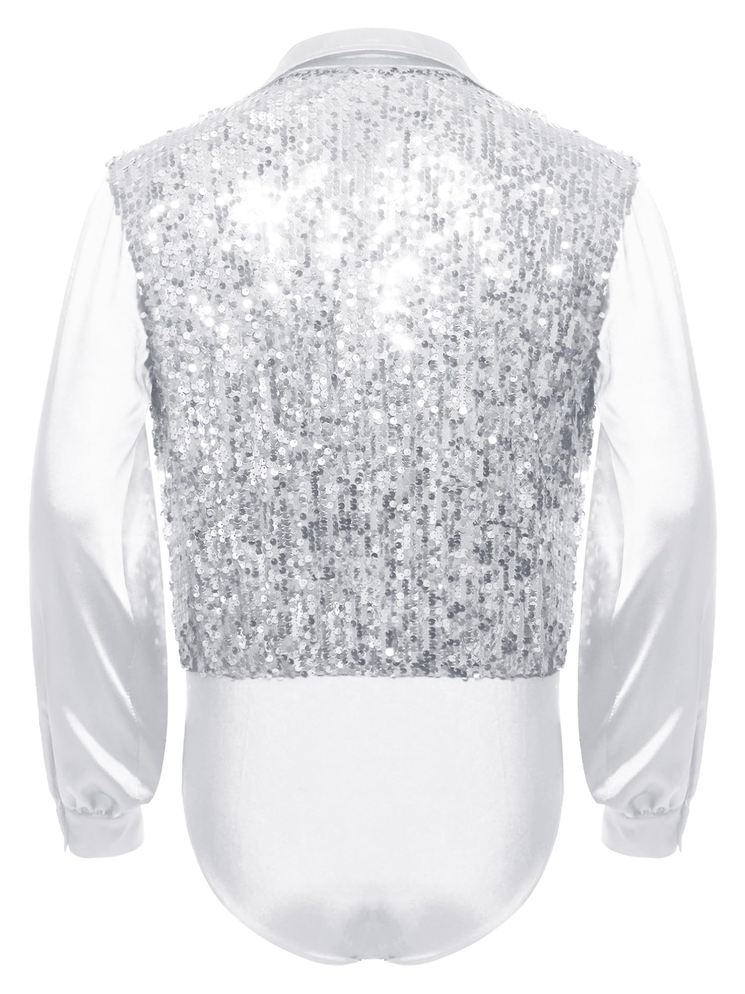 iiniim Body para Hombre Maillot de Baile Latino Rumba y Samba Camisa de Patinaje Artístico de Manga Larga Saten con Lentejuelas Cuello En V Maillot de Gimnasia