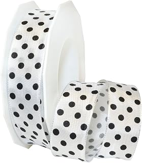 Morex Ribbon 59825/20-713 French Wired Acetate Polka Dots, 1" x 22 yd, White/Black