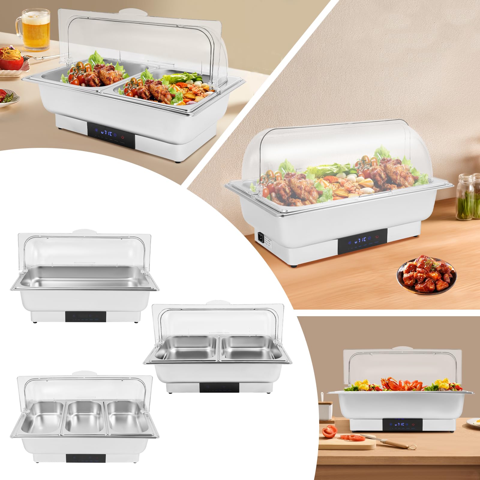 Chafing Dish - Plato eléctrico (9 L, con control de temperatura táctil y tapa) | Calentador de buffet con indicador LED de 35 – 90 °C para brunch fiestas y catering
