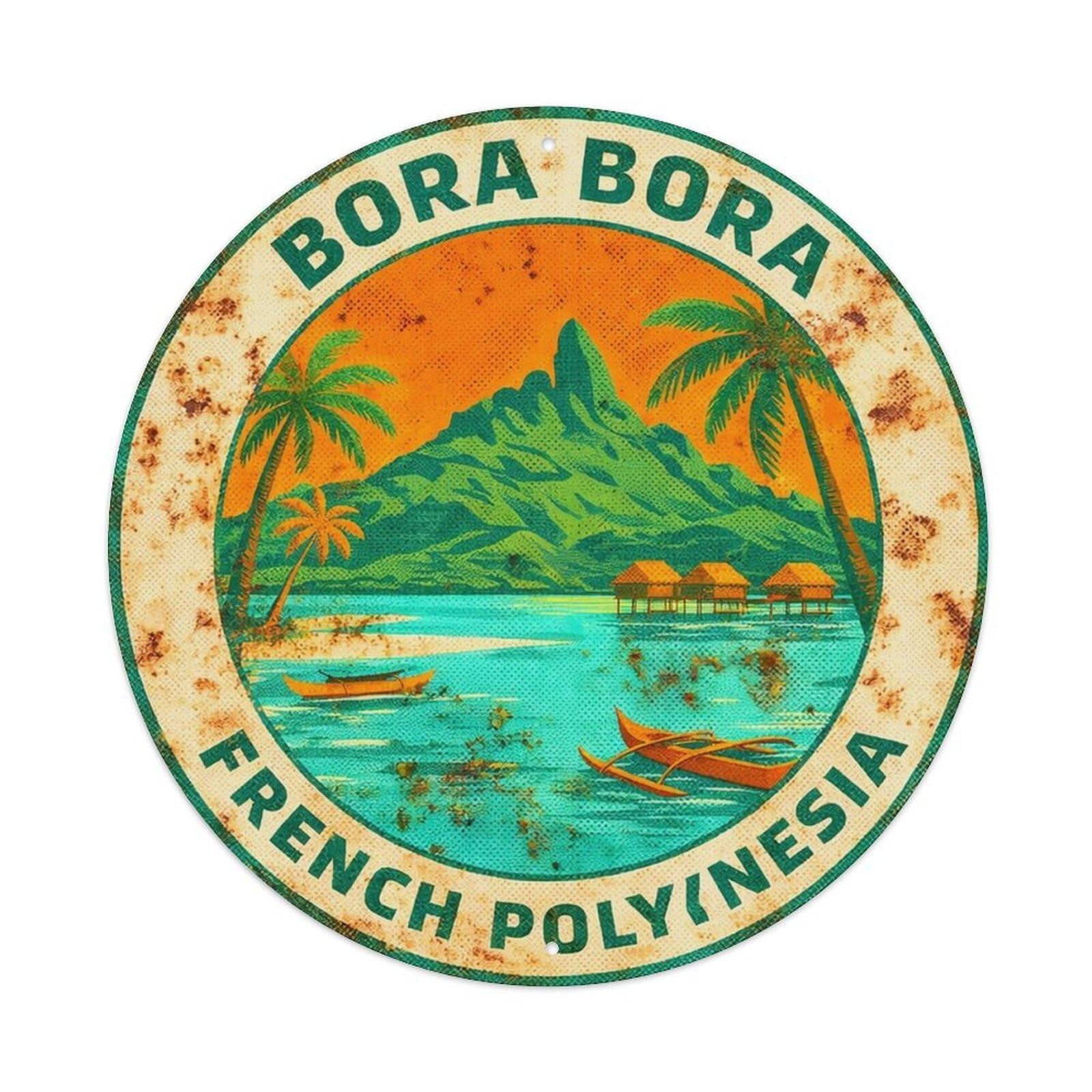 Olyhtr 8X8inch Classic Style Mount Otemanu Borabora Lagoon Island Landscape Metal Tin Sign