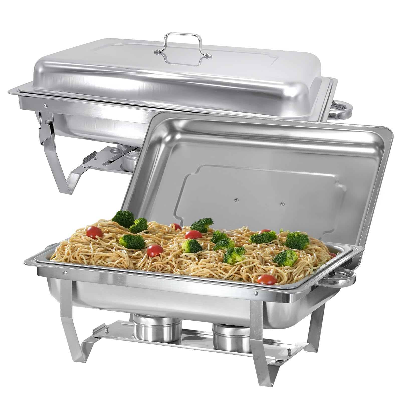 EVGTTI Chafing Dish Buffet Set 8 QT 2 Pack Stainless Steel, Servers with Covers Folding Stand Food Warmer for Parties Catering Banquet Wedding